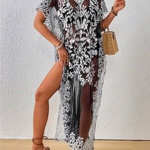 Elegant Black and White Sheer Cover-Up